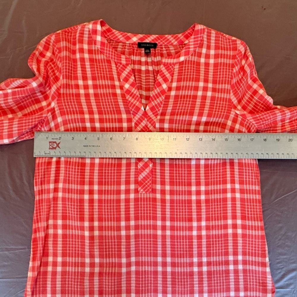 NWOT Talbots Women's Band Collar Red Plaid Tunic Blouse Size XS MSRP $79 - Picture 9 of 9